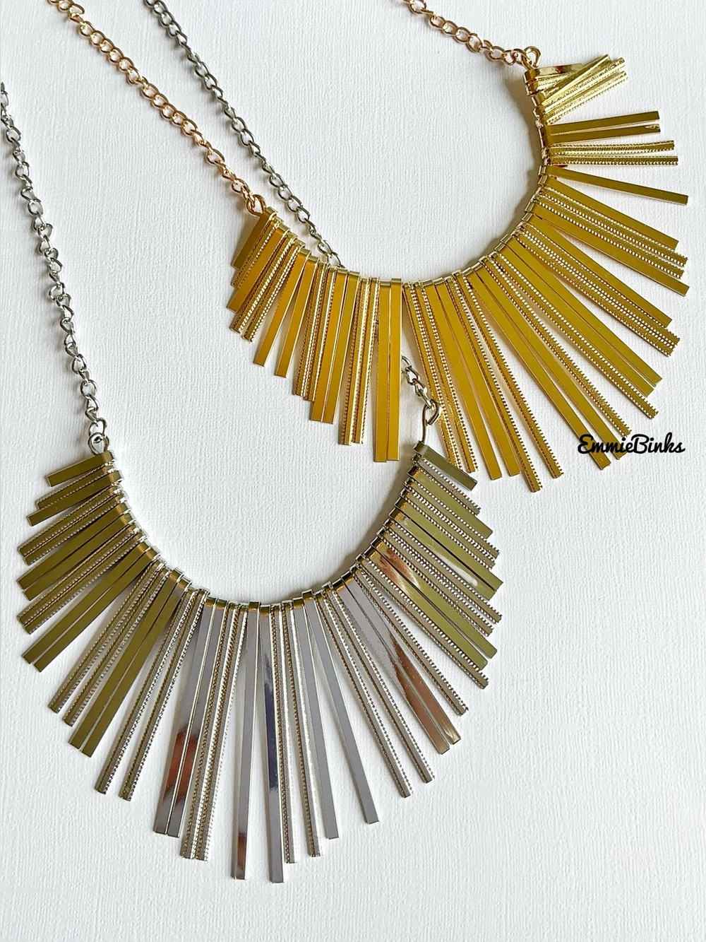 New Pebby Forevee Metal Fan Fringe Bib Statement Necklace